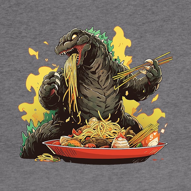 godzilla eat noodles by piratesnow